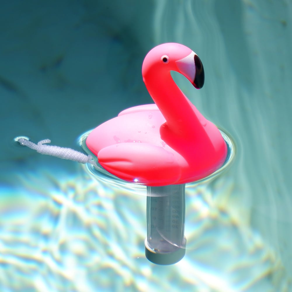 Flamingo floating swimming pool thermometer