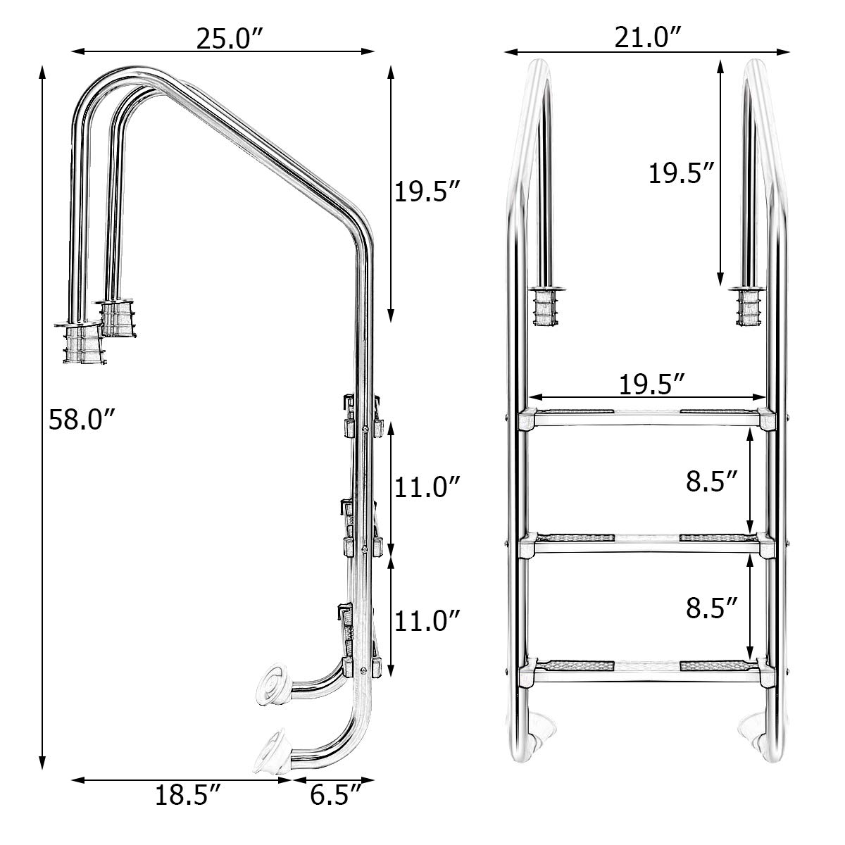 Inground pool stainless steel ladder