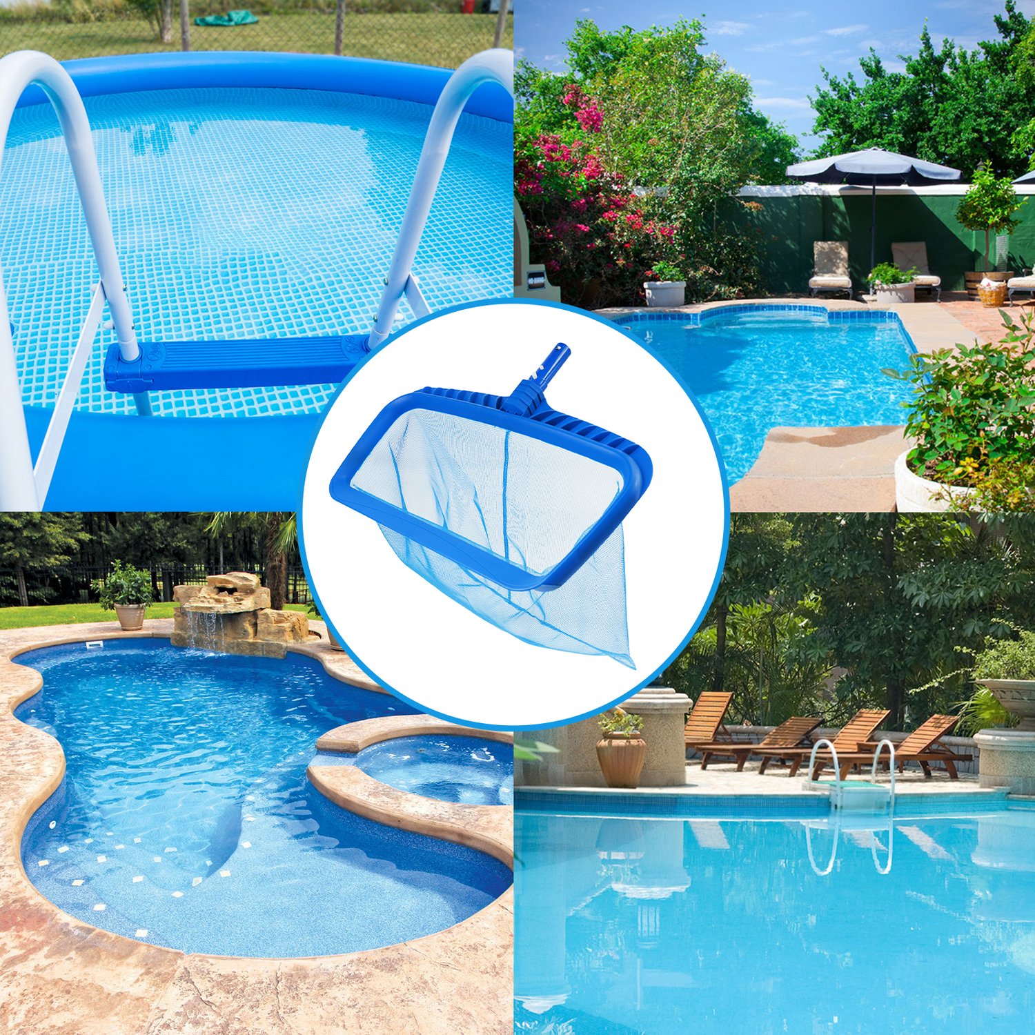 Durable plastic swimming pool deep rake skimmer with nylon net and sveral types handle