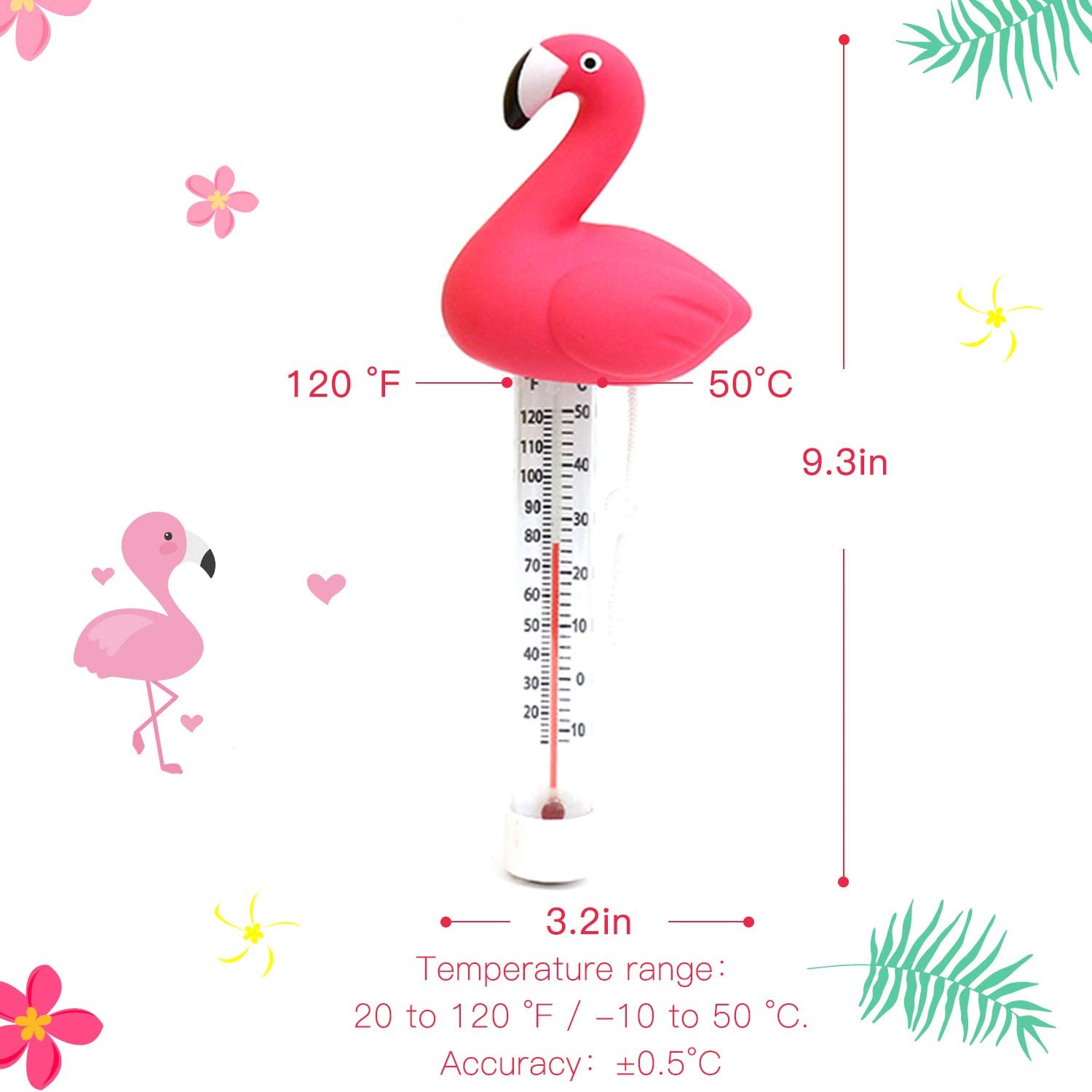 Flamingo floating swimming pool thermometer