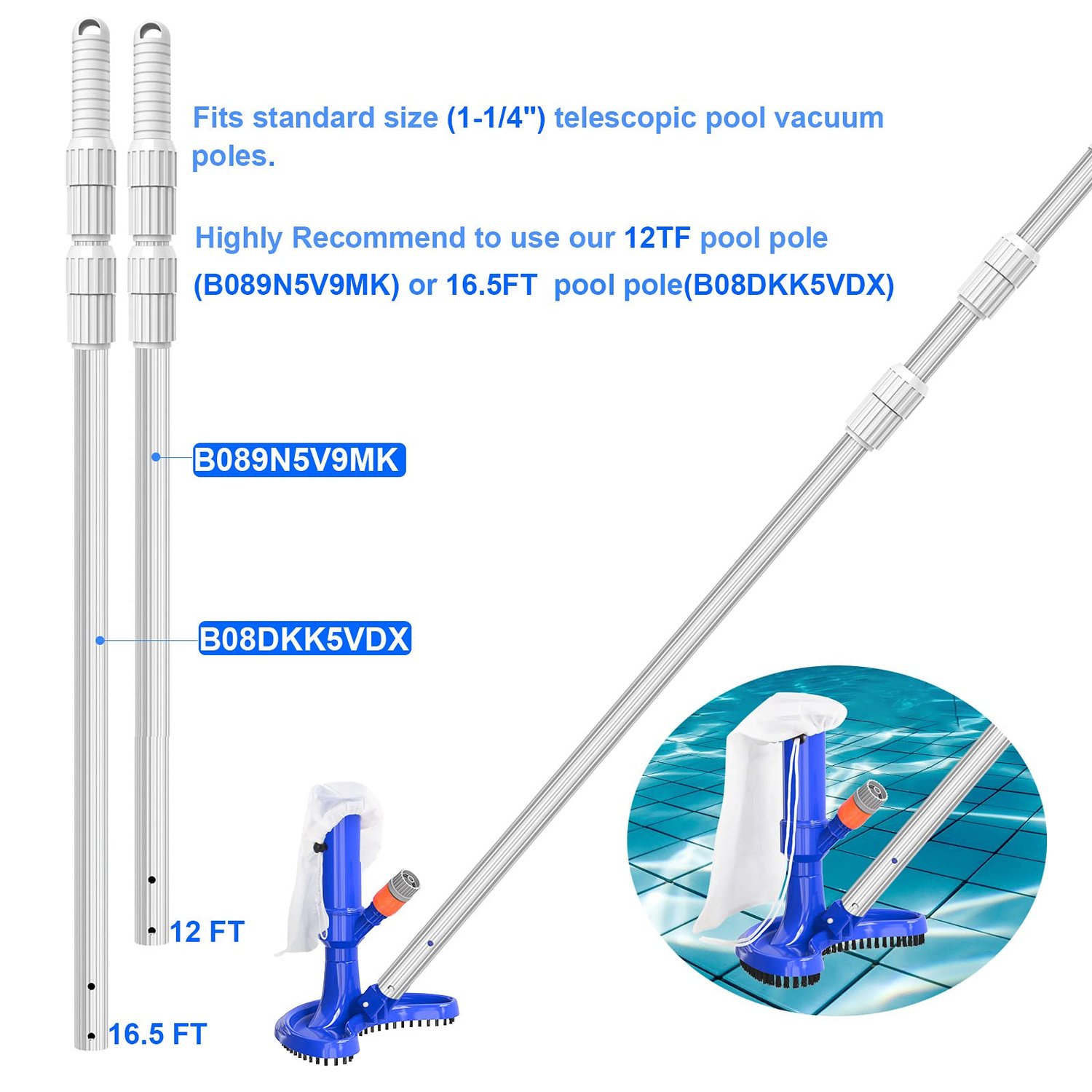 Pool jet vacuum with brush and mesh bag vacuum cleaner kit