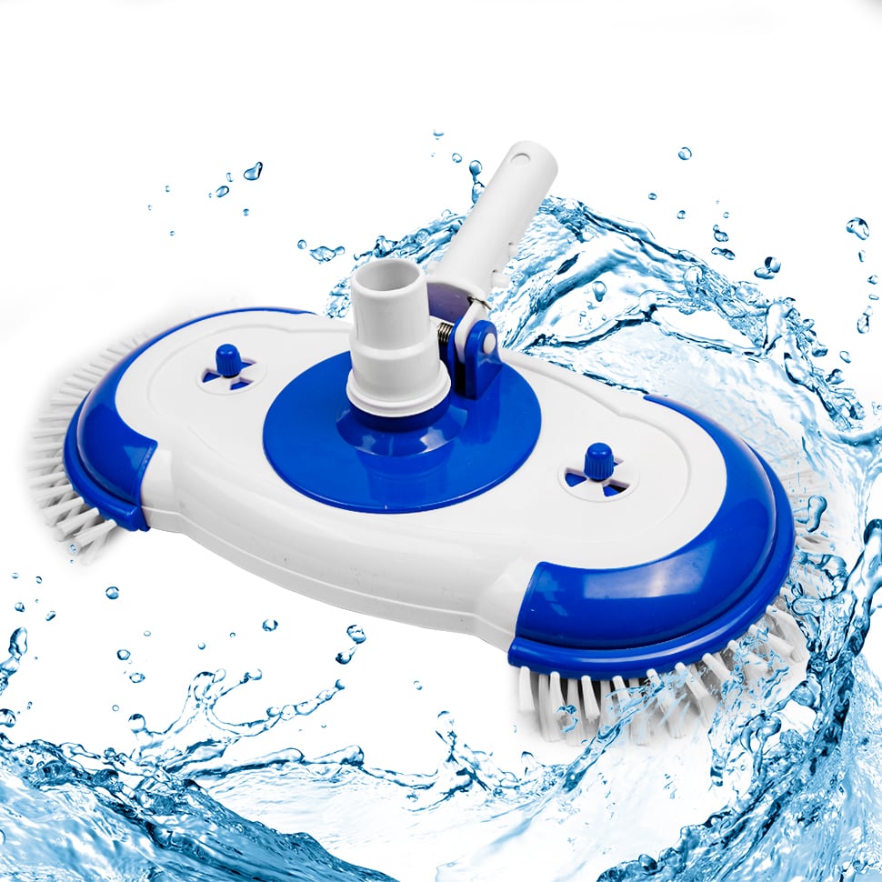 Pool vacuum swivel cleaner head with side brush and spring handle