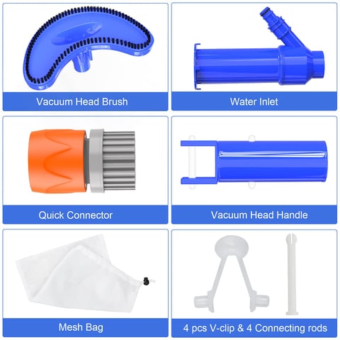 Pool jet vacuum with brush and mesh bag vacuum cleaner kit