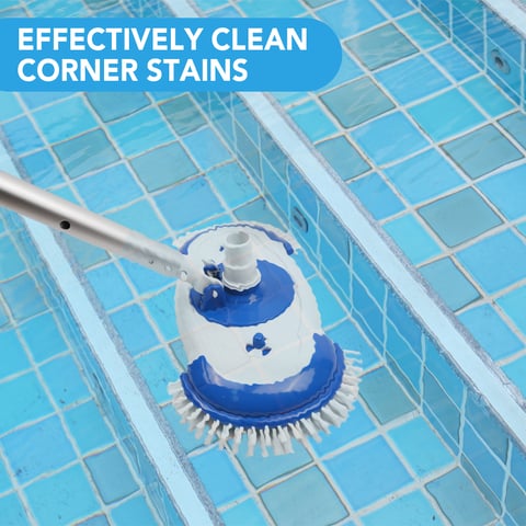Pool vacuum swivel cleaner head with side brush and spring handle