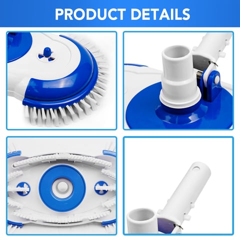 Pool vacuum swivel cleaner head with side brush and spring handle