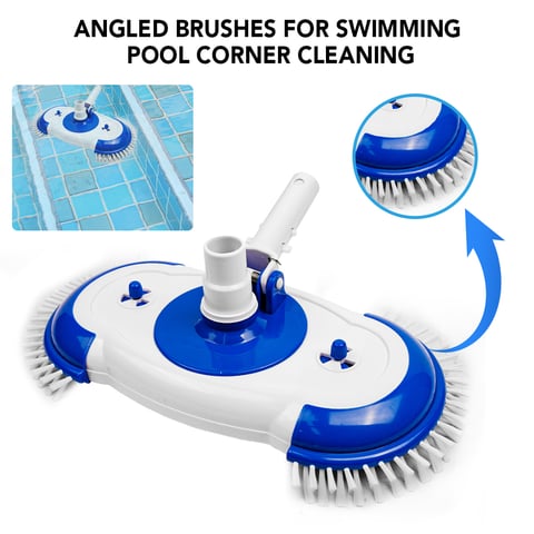 Pool vacuum swivel cleaner head with side brush and spring handle