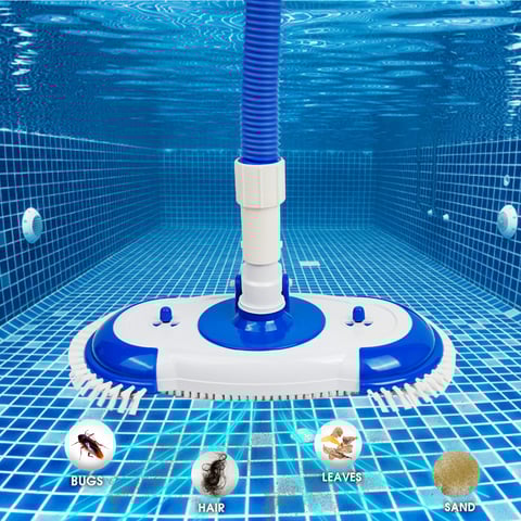 Pool vacuum swivel cleaner head with side brush and spring handle