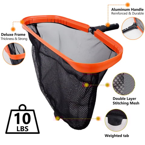 Skimmer nets for swimming pools with deep double layer mesh bag