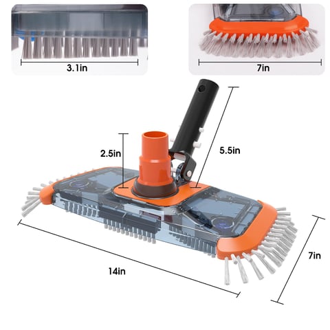 Heavy duty pool vacuum head with side brush and rotatable hose